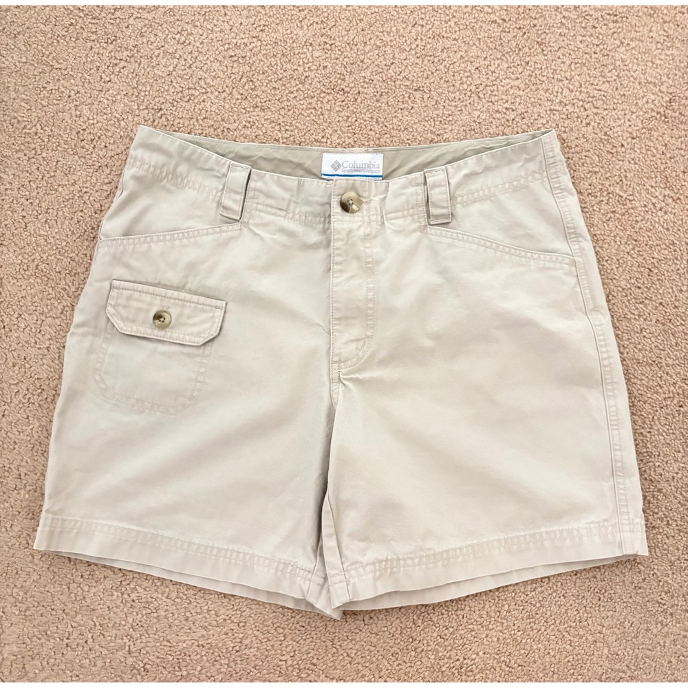 Columbia Womens Cargo Shorts 8 Tan Khaki Cotton Hiking Outdoor Pockets EUC